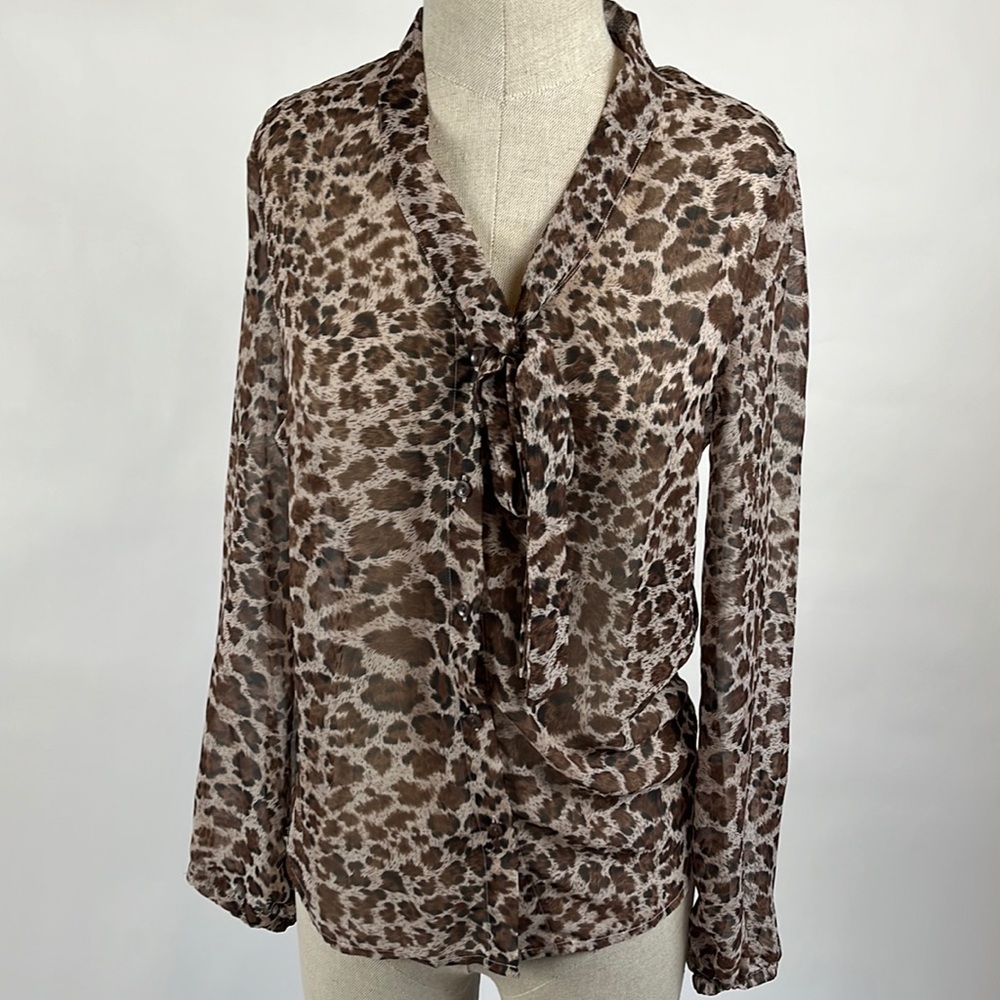 Cheetah leopard animal print button down blouse